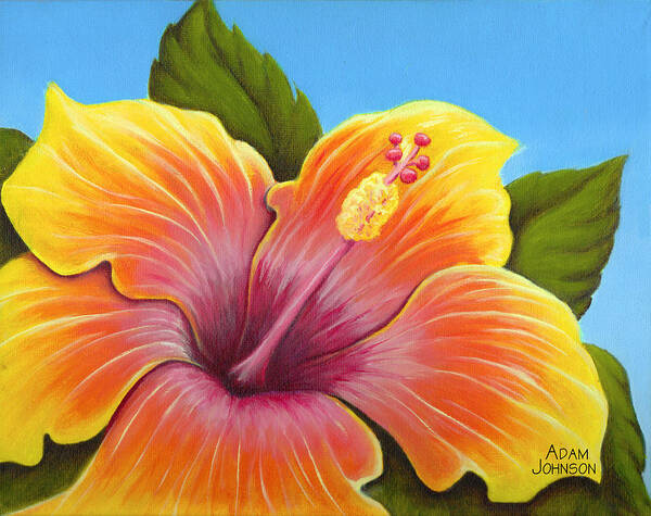 Hibiscus Art Print featuring the painting Sunburst Hibiscus by Adam Johnson