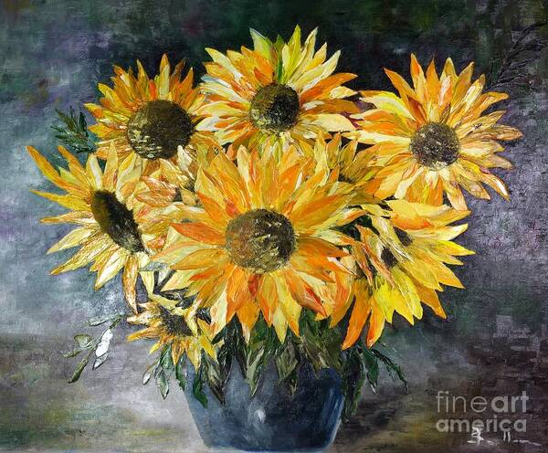 Sunflower Art Print featuring the painting Sunflowers by Amalia Suruceanu