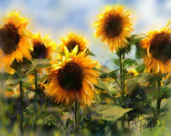 Sunflowers Art Print featuring the painting Sunny-Side Up by Colleen Taylor