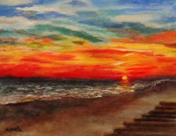 Sunset Art Print featuring the painting Sunset After Sandy by Annie St Martin
