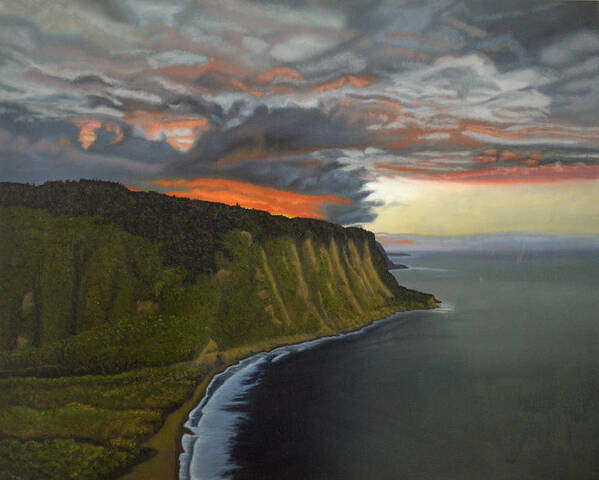 Waipio Lookout Art Print featuring the painting Sunset in Paradise by Thu Nguyen