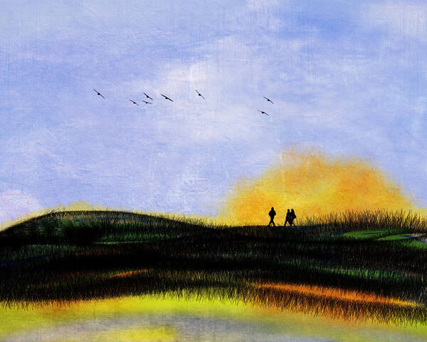 Baylands Art Print featuring the painting Sunset Walk by Anne Thurston