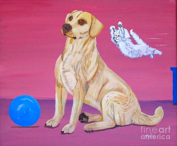 Golden Lab Art Print featuring the painting A Playful Surprise by Phyllis Kaltenbach
