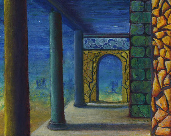 Mixed Media Art Print featuring the painting Surreal Art with Walls and Columns by Lenora De Lude