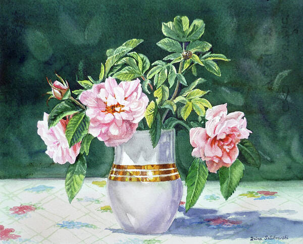 Roses Art Print featuring the painting Sweet Tea Roses Bouquet by Irina Sztukowski