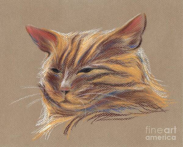 Cat Art Print featuring the pastel Tabby Cat Portrait in Pastels by MM Anderson