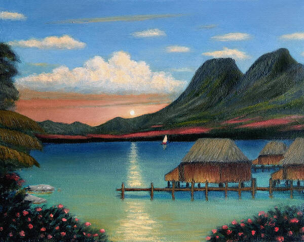 South Art Print featuring the painting Tahitian Sunset by Gordon Beck
