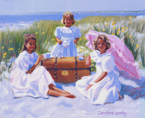 Three Girls Art Print featuring the painting Tea for Three by Candace Lovely