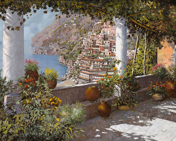 Positano Art Print featuring the painting terrazza a Positano by Guido Borelli