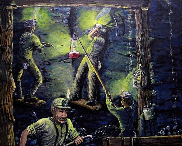 Coal Miners Art Print featuring the painting The miners way by Carey MacDonald