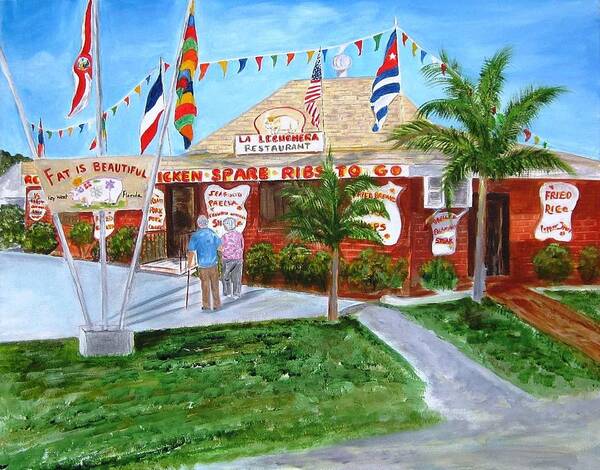 Key West Art Print featuring the painting The Pig Restaurant by Linda Cabrera