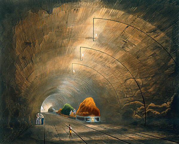 Train Art Print featuring the drawing The Tunnel, From Coloured View by Thomas Talbot Bury