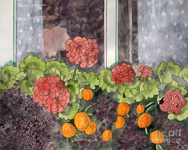 Flowers Art Print featuring the painting Floral Prints, Flower Prints, Flower Painting, The Window Box by LeAnne Sowa