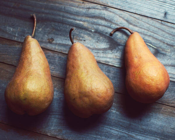 Food Photograph Art Print featuring the photograph Three Gold Pears by Lupen Grainne