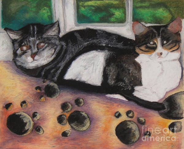 Cat Oil Pastels Drawings House Cat Oil Pastels Drawings Art Print featuring the pastel Tibet and Ringo by Jon Kittleson