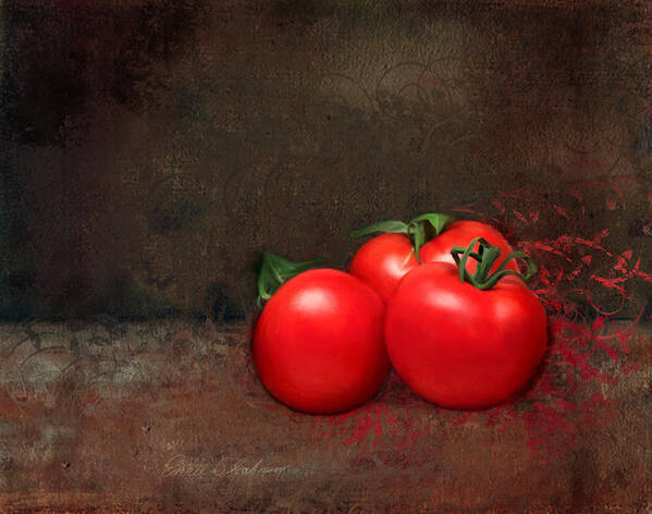 Tomatoes Art Print featuring the painting Tomato Trio by Portraits By NC