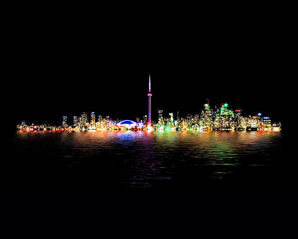Toronto Art Print featuring the photograph Toronto Skyline At Night From Centre Island Reflection by Brian Carson