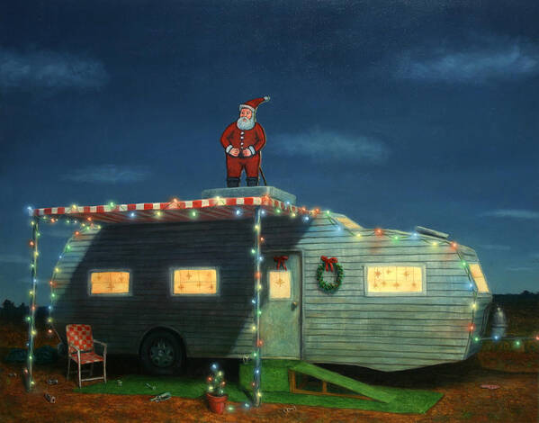 Christmas Art Print featuring the painting Trailer House Christmas by James W Johnson