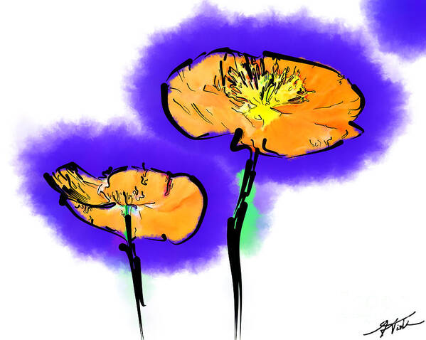 Floral Art Print featuring the digital art Two Poppies by Kirt Tisdale