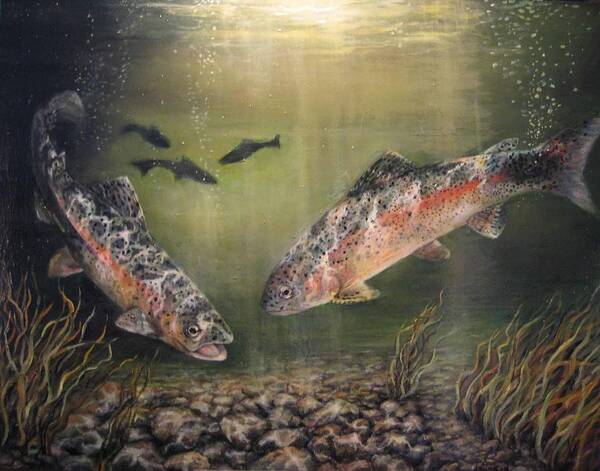 Nature Art Print featuring the painting Two Rainbow Trout by Donna Tucker