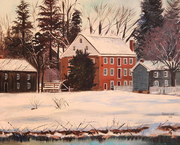 Mill Art Print featuring the painting Union Mill Winter by Travis Boyd