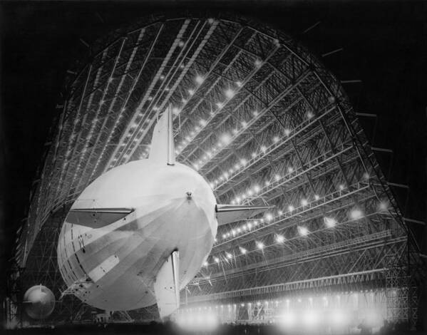 1934 Art Print featuring the photograph USS Macon In Hangar One by Underwood Archives