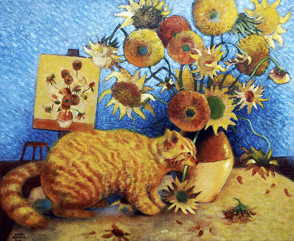 Cat Art Art Print featuring the painting Van Gogh's Bad Cat by Eve Riser Roberts