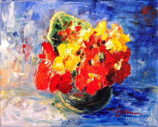 Vase With Nasturtiums Art Print featuring the painting Vase with Nasturtiums by Cristina Stefan