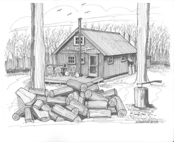 Hunting Art Print featuring the drawing Vermont Hunter Lodge by Richard Wambach