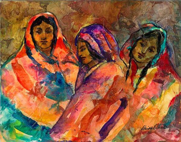 Indian Art Print featuring the painting Waiting Women by Elaine Elliott