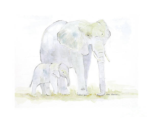 Elephant Art Print featuring the painting Walking with Mama by Joan Sharron