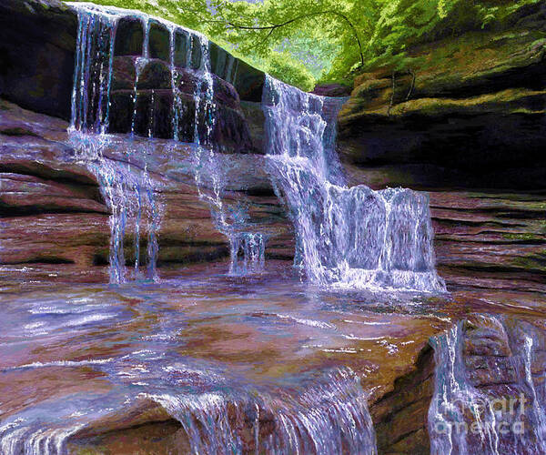 Water Art Print featuring the painting Waterfall at Starved Rock by Jackie Case