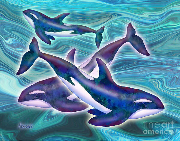 Whale Art Print featuring the mixed media Whale Whimsey by Teresa Ascone