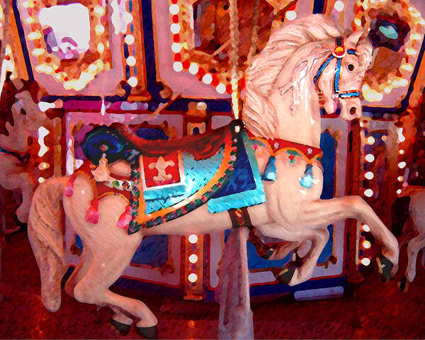 Horses Art Print featuring the painting White Carousel Horse by Amy Vangsgard