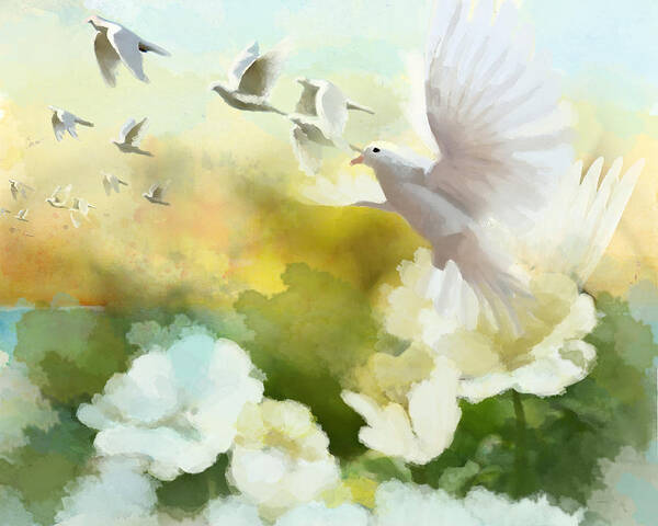 Bird Art Print featuring the painting White Doves by Catf