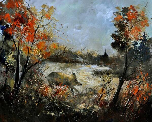 Landscape Art Print featuring the painting Wild boar 56 by Pol Ledent