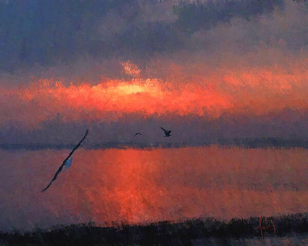 Sunset Art Print featuring the painting Winged Sunset by Josef Kelly