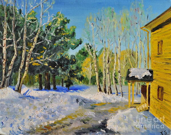 Landscape Art Print featuring the painting Winter Day by Teresa Wegrzyn