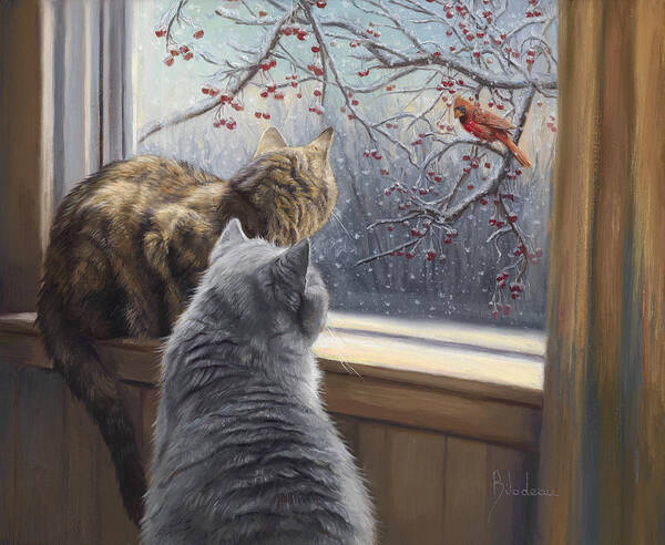Cat Art Print featuring the painting Winter's Day by Lucie Bilodeau