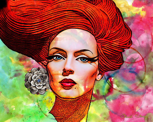 Redhead Art Print featuring the mixed media Woman With Earring by Chuck Staley