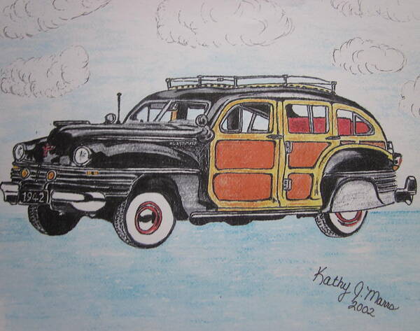 Woodie Art Print featuring the painting Woodie Station Wagon by Kathy Marrs Chandler
