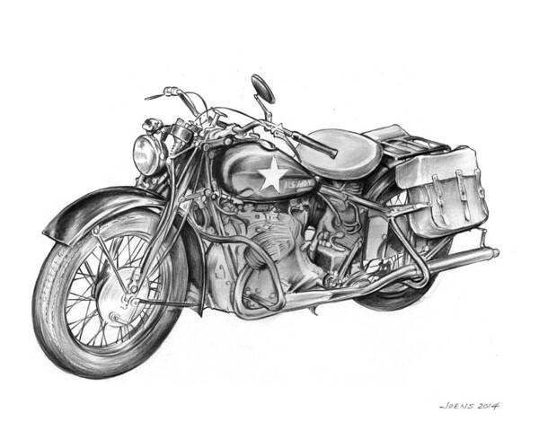 Ww2 Art Print featuring the drawing WW2 Military Motorcycle by Greg Joens