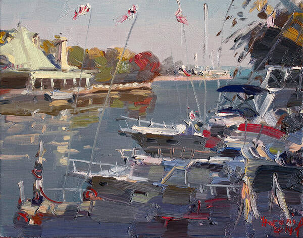 Yachts Art Print featuring the painting Yachts in Port Credit by Ylli Haruni