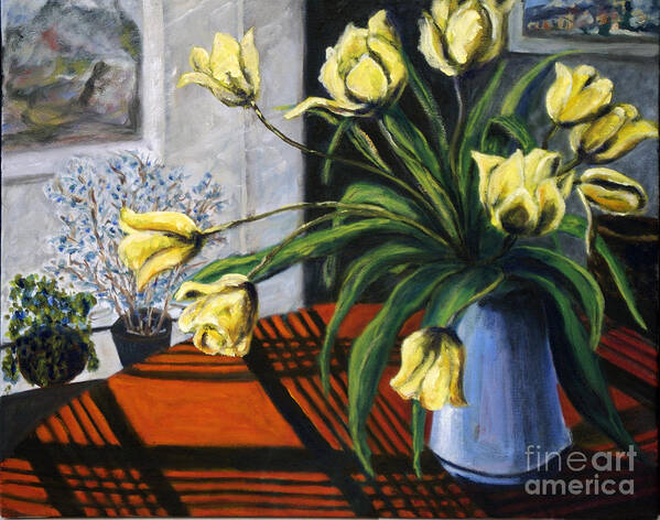 Tulips Art Print featuring the painting 01218 Yellow Tulips by AnneKarin Glass