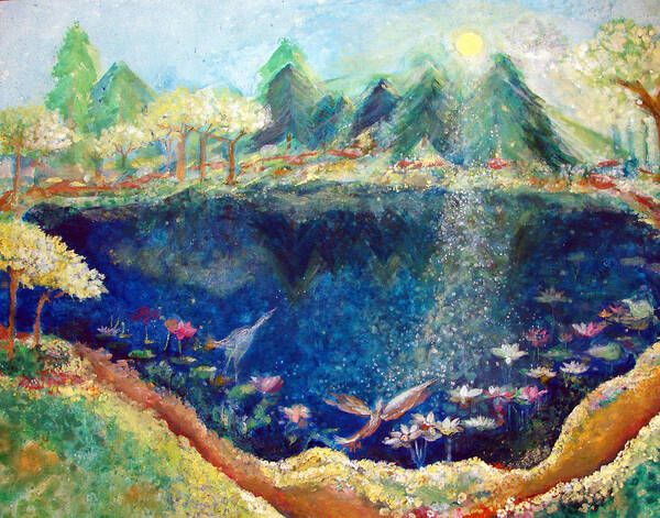 Lotus Lake Art Print featuring the painting Lotus Lake #1 by Ashleigh Dyan Bayer