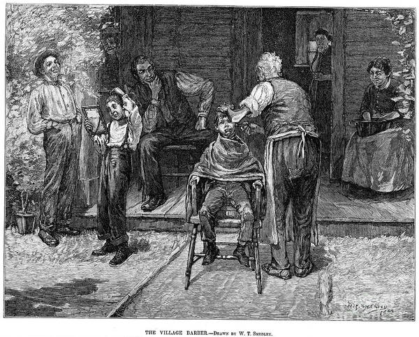 1883 Art Print featuring the photograph The Village Barber, 1883 #1 by Granger