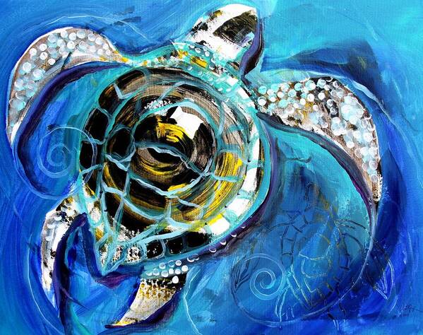 Sea Turtle Art Print featuring the painting Abstract Sea Turtle in C Minor by J Vincent Scarpace