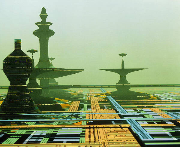 City Art Print featuring the photograph Artwork Of An Alien City On A Circuit Board by Julian Baum