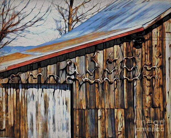 Deer Racks Art Print featuring the photograph Beautiful Old Barn with Horns by Phyllis Kaltenbach