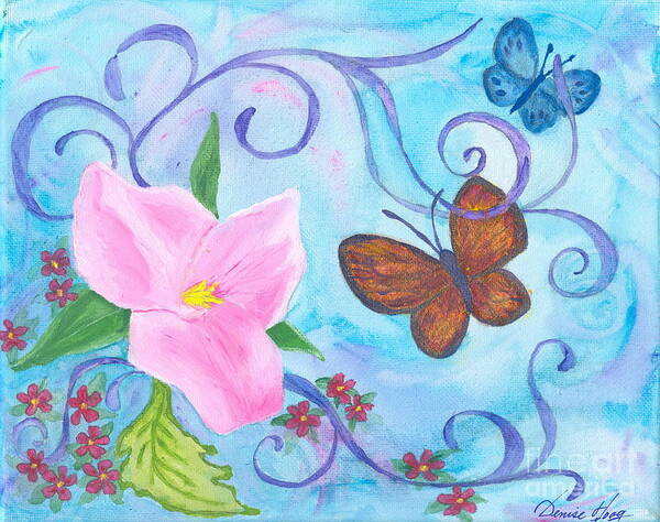 Butterflies Art Print featuring the painting Butterflies and Flowers by Denise Hoag